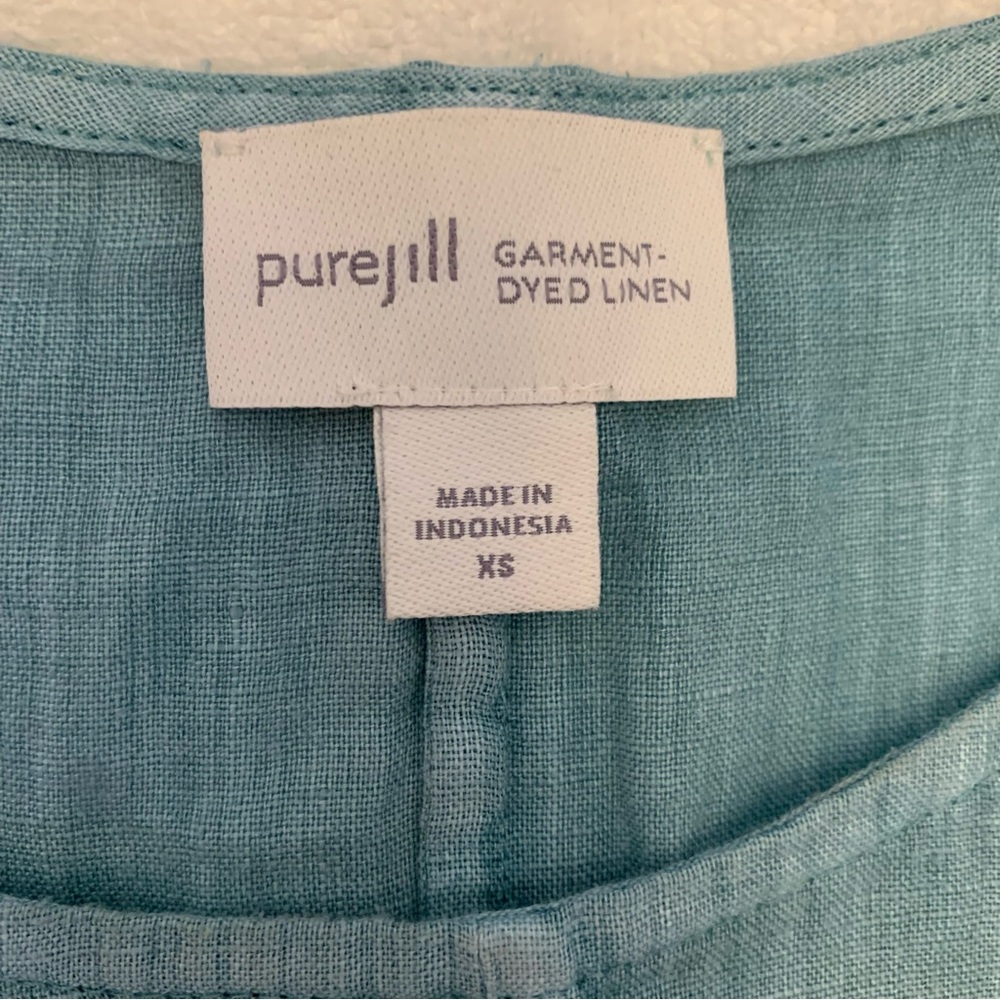 J. Jill Pure Jill Boxy Aqua Dyed 100% Linen Blouse Casual Coastal Top Women’s XS - Picture 3 of 5